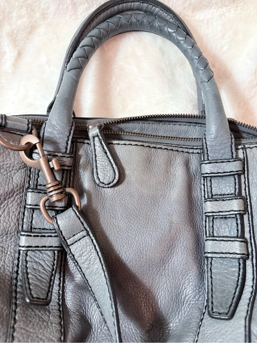 Liebeskind Gray Leather Double-Handle Satchel